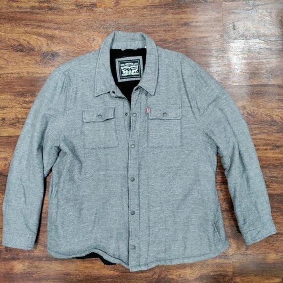 Levi Strauss & Co. Gray Sherpa Lined Zipper Snap Front Soft Shacket Men's XXL - Picture 2 of 14